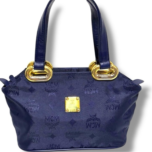 MCM Vintage Blue Jacquard Tote Bag with Gold-Tone Hardware | Made in Germany - Picture 1 of 16